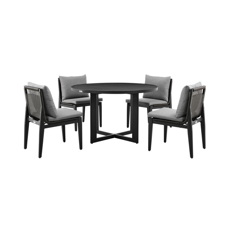 Armen Living - Grand Outdoor Patio 5-Piece Round Dining Table Set in Aluminum with Grey Cushions - 840254332751
