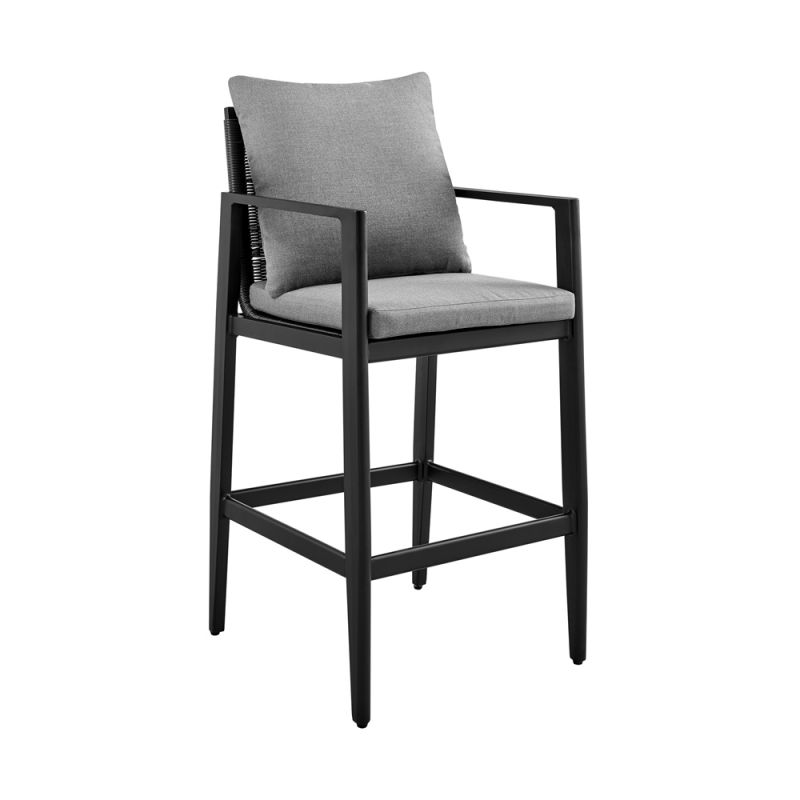 Armen Living - Grand Outdoor Patio Counter Height Bar Stool in Aluminum with Grey Cushions - 840254332652