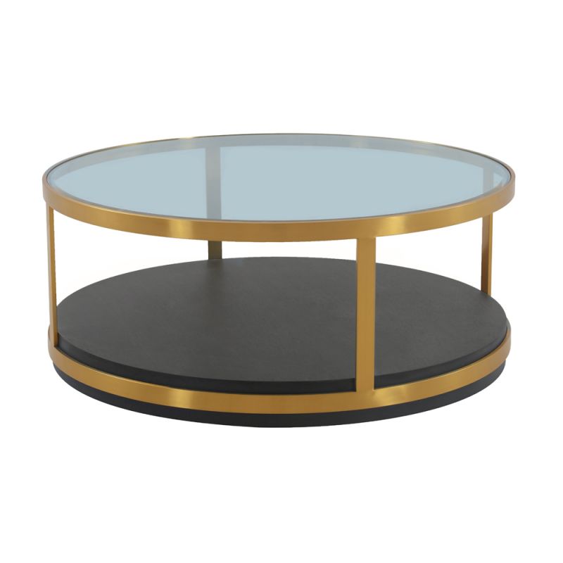 Armen Living - Hattie Glass Top and Walnut Wood Coffee Table with Brushed Gold Frame - LCOPCOBRGLD