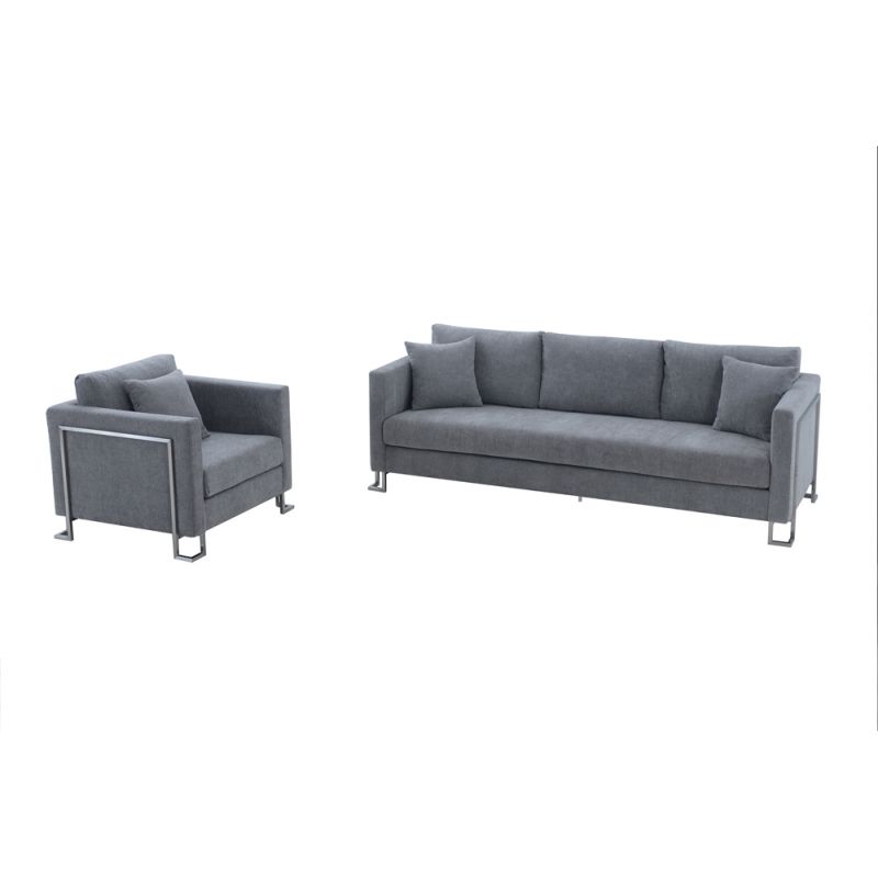 Armen Living - Heritage 2 Piece Gray Fabric Upholstered Sofa & Chair Set - SETHTGREY2PC