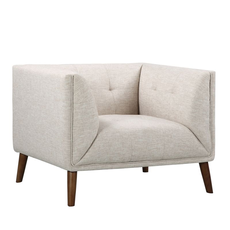 Armen Living - Hudson Mid-Century Button-Tufted Chair in Beige Linen and Walnut Legs - LCHU1BE
