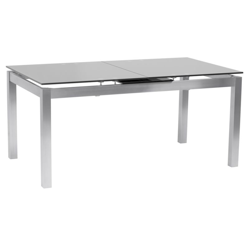 Armen Living - Ivan Extension Dining Table in Brushed Stainless Steel and Gray Tempered Glass Top - LCIVDIGG