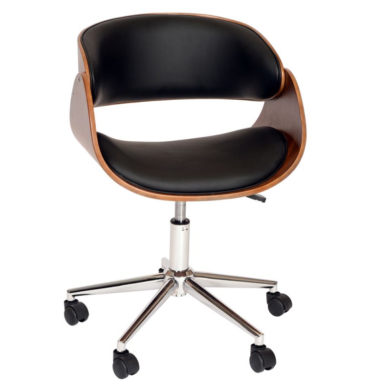 Armen Living - Julian Modern Office Chair In Chrome Finish with Black Faux Leather And Walnut Veneer Back - LCJUOFCHBL