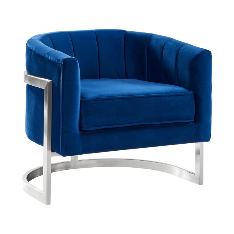 Armen Living - Kamila Contemporary Accent Chair in Blue Velvet and Brushed Stainless Steel Finish - LCKMCHBLUE