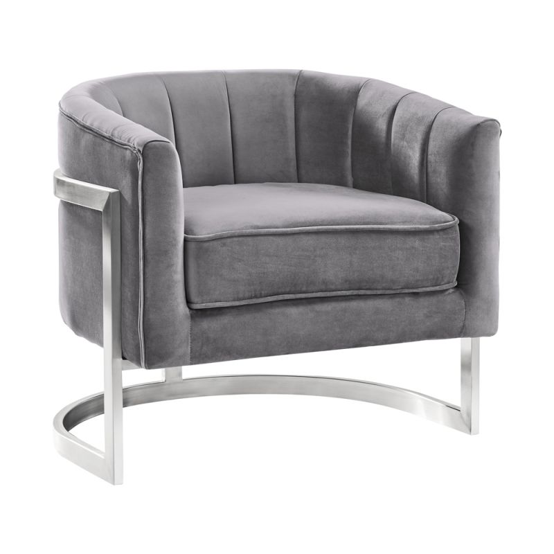 Armen Living - Kamila Contemporary Accent Chair in Gray Velvet and Brushed Stainless Steel Finish - LCKMCHGRAY