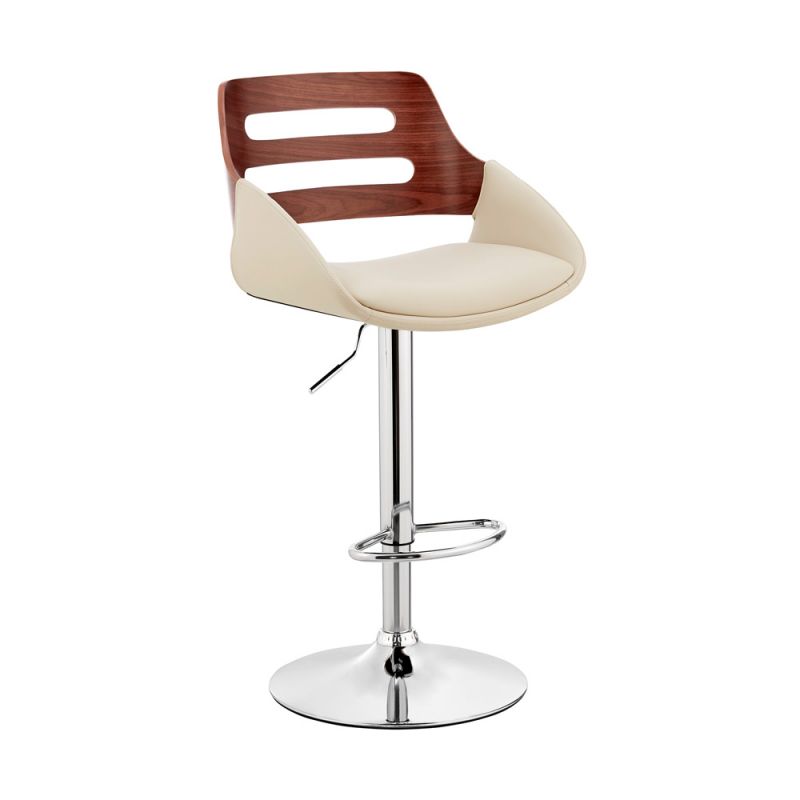 Armen Living - Karter Adjustable Cream Faux Leather and Walnut Wood Bar Stool with Chrome Base - LCKTBAWACR