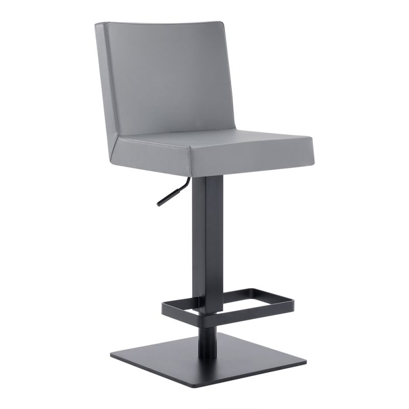 Armen Living - Legacy Adjustable Height Swivel Grey Faux Leather and Black Metal Bar Stool - LCLGSWBAMBGR