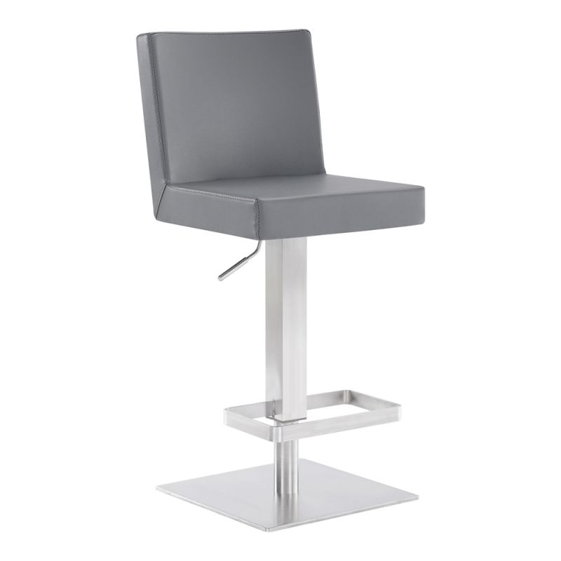 Armen Living - Legacy Adjustable Height Swivel Grey Faux Leather and Brushed Stainless Steel Bar Stool - LCLGSWBABSGR