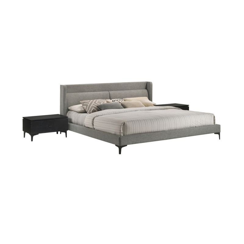 Armen Living - Legend 3 Piece Gray Fabric King Platform Bed and Nightstands Bedroom Set - SETLEBDCHKG3A