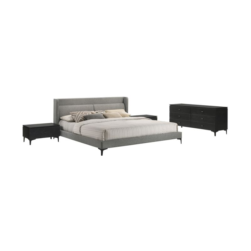 Armen Living - Legend 4 Piece Gray Fabric King Platform Bedroom Set with Dresser and Nightstands - SETLEBDCHKG4B