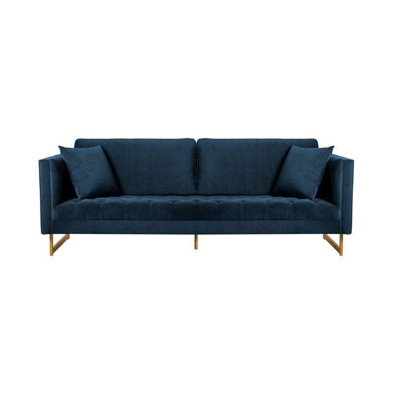 Armen Living - Lenox Blue Velvet Modern Sofa with Brass Legs - LCLN3BLU