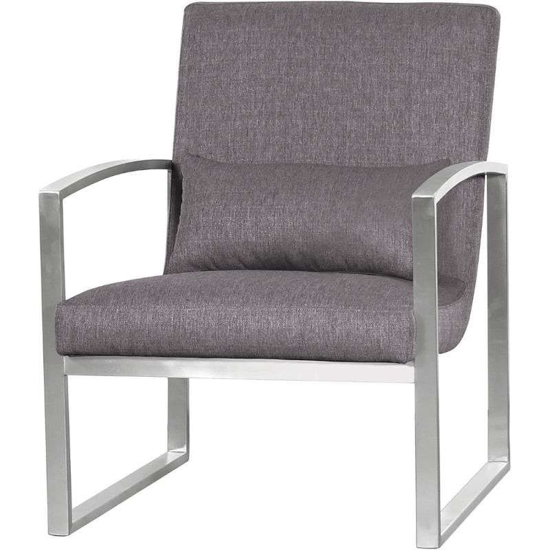 Armen Living - Leonard Contemporary Accent Chair in Brushed Stainless Steel with Gray Fabric - LCLNCHGR