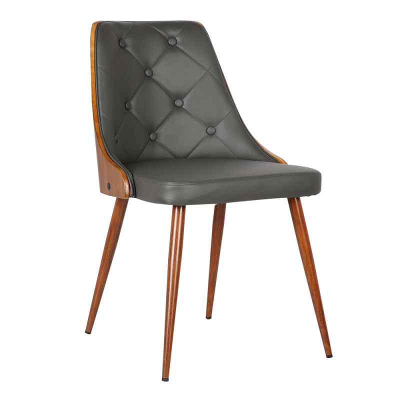 Armen Living - Lily Mid-Century Dining Chair in Walnut Finish and Gray Faux Leather - LCLLSIWAGRAY - CLOSEOUT