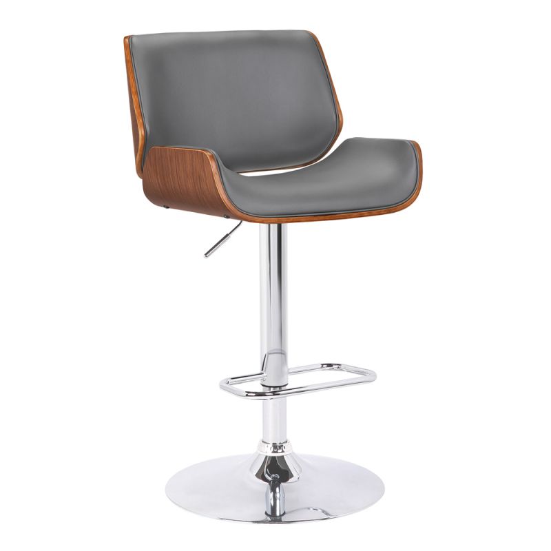 Armen Living - London Grey Faux Leather Adjustable Height Swivel Walnut Wood and Chrome Bar Stool - LCLOSWBAGRWA