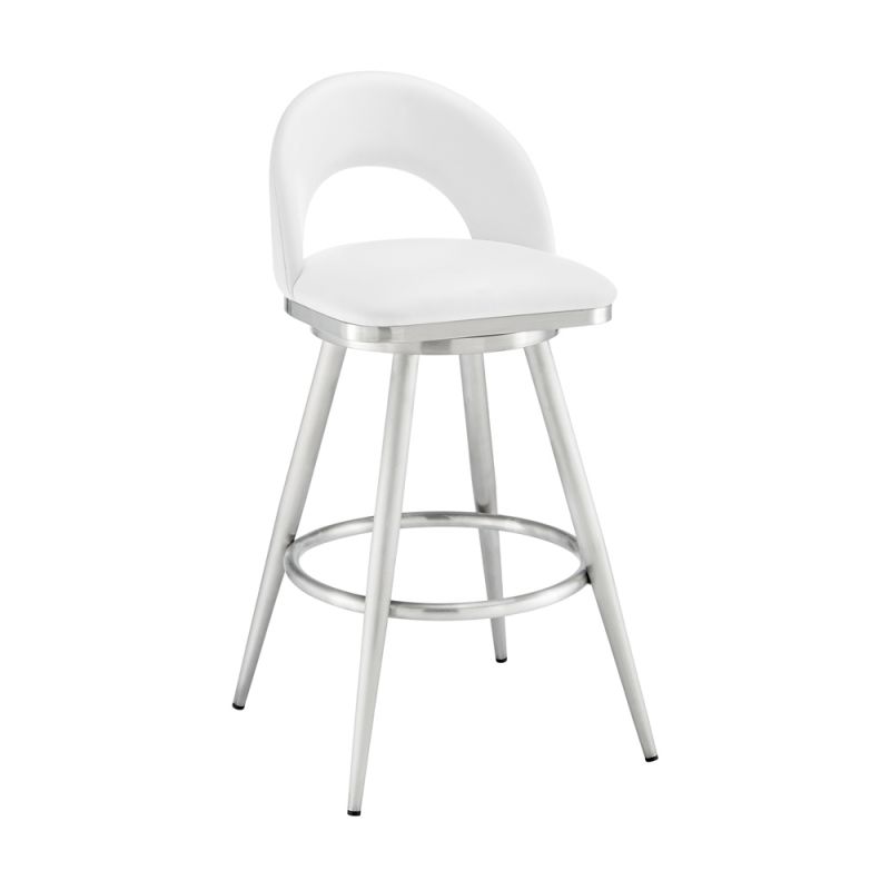 Armen Living - Lottech Swivel Counter Stool in Brushed Stainless Steel with White Faux Leather - 840254335370