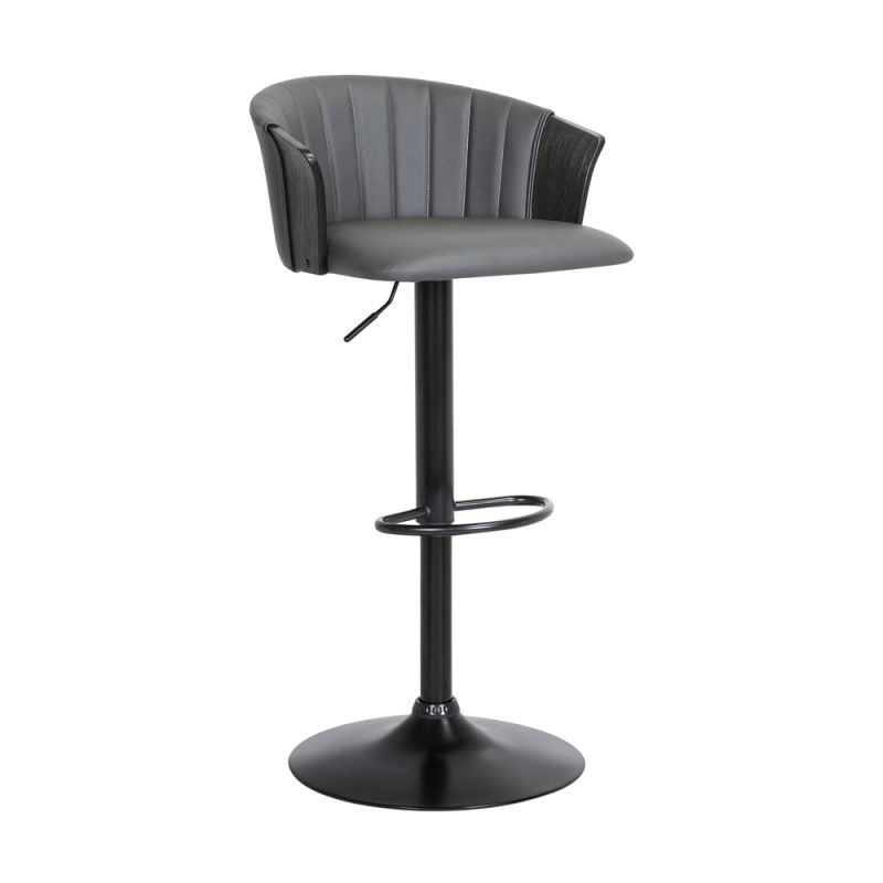 Armen Living  - Lydia Adjustable Black Wood Bar Stool in Grey Faux Leather with Black Metal - LCLYBABLKGRY