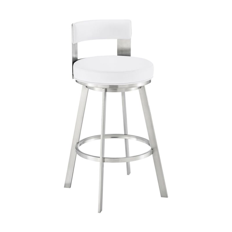 Armen Living - Lynof Swivel Bar Stool in Brushed Stainless Steel with White Faux Leather - 840254335547