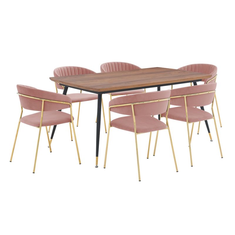 Armen Living - Messina and Nara Pink Velvet 7 Piece Rectangular Dining Set - SETMSDIPNK7F