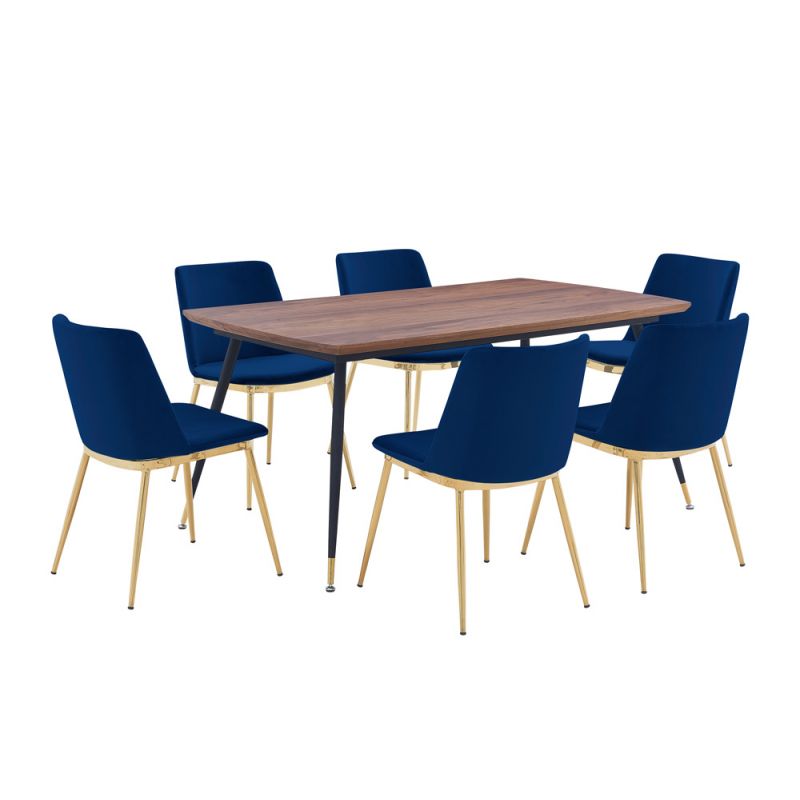 Armen Living - Messina Blue Velvet 7 Piece Rectangular Dining Set - SETMSDIBLU7E