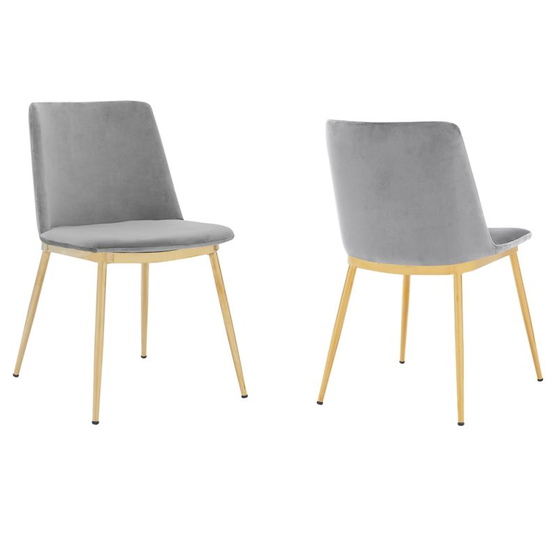 Armen Living - Messina Modern Gray Velvet and Gold Metal Leg Dining Room Chairs (Set of 2) - LCMSSIGLGRY
