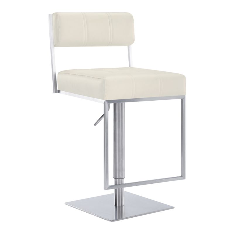 Armen Living - Michele Swivel Adjustable Height White Faux Leather and Brushed Stainless Steel Bar Stool - LCMISWBABSWH