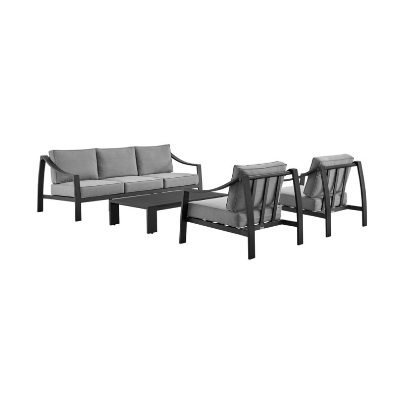 Armen Living - Mongo 4 Piece Outdoor Patio Furniture Set in Black Aluminum with Grey Cushions - 840254332423