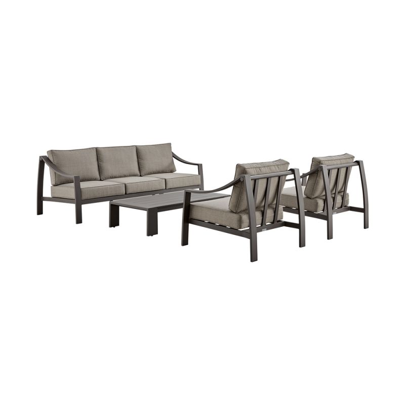 Armen Living - Mongo 4 Piece Outdoor Patio Furniture Set in Dark Brown Aluminum with Cushions - 840254332416