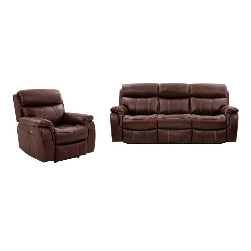 Armen Living - Montague Dual Power Reclining 2 Piece Sofa and Recliner Set in Genuine Brown Leather - SETMNBR2PC