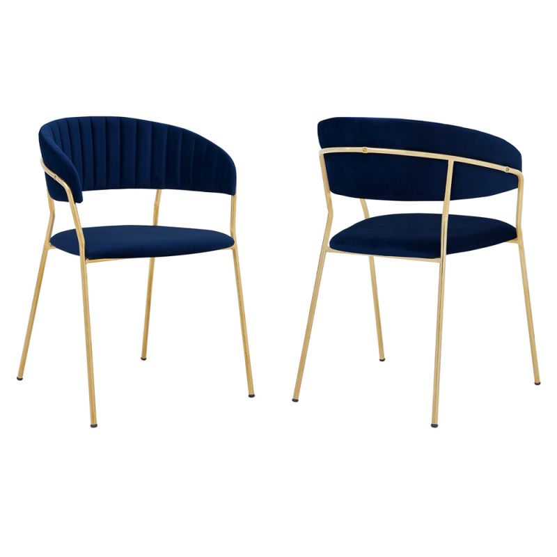 Armen Living - Nara Modern Blue Velvet and Gold Metal Leg Dining Room Chairs (Set of 2) - LCNRSIGLBLU