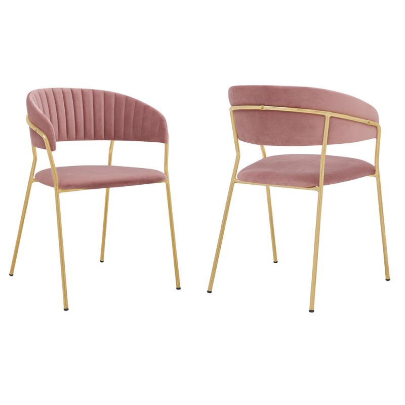 Armen Living - Nara Modern Pink Velvet and Gold Metal Leg Dining Room Chairs (Set of 2) - LCNRSIGLPNK