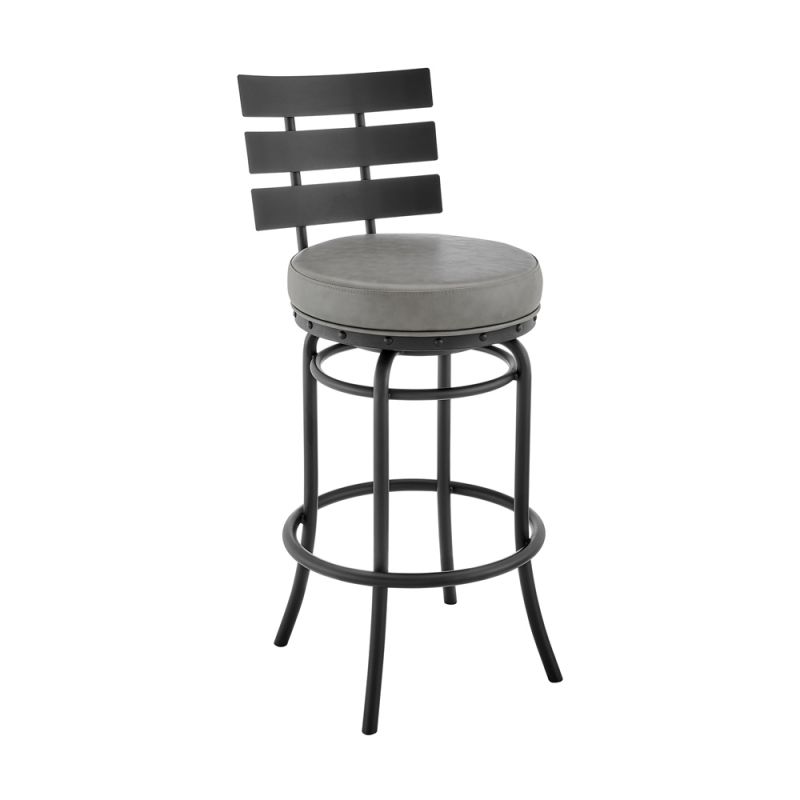 Armen Living - Natya Swivel Counter or Bar Stool in Black Finish with Grey Faux Leather - 840254333642