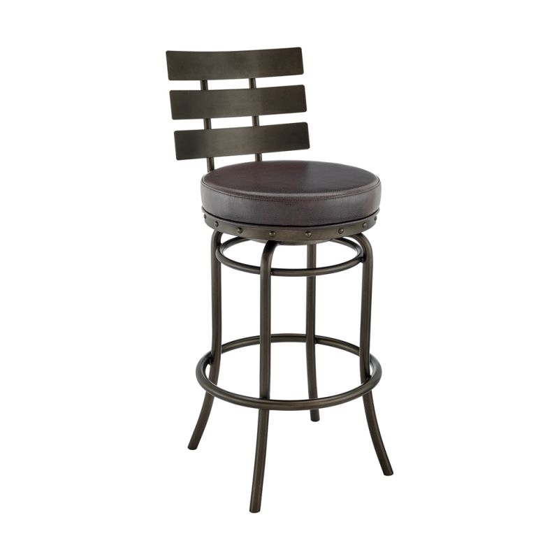 Armen Living - Natya Swivel Counter or Bar Stool in Mocha Finish with Brown Faux Leather - 840254333659
