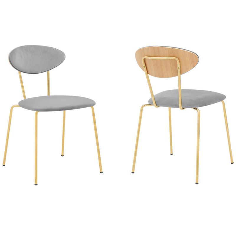 Armen Living - Neo Modern Gray Velvet and Gold Metal Leg Dining Room Chairs (Set of 2) - LCNESIGLGRY