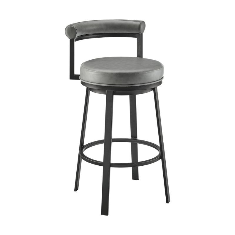 Armen Living  - Neura Swivel Counter or Bar Stool in Black Finish with Grey Faux Leather - 840254333482