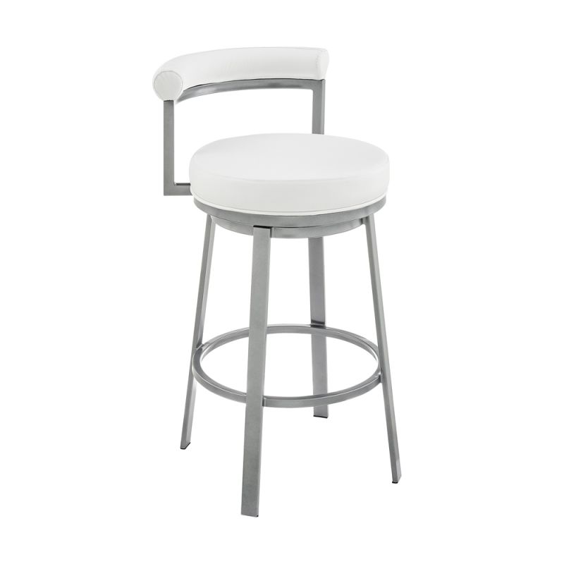 Armen Living - Neura Swivel Counter or Bar Stool in Cloud Finish with White Faux Leather - 840254333536