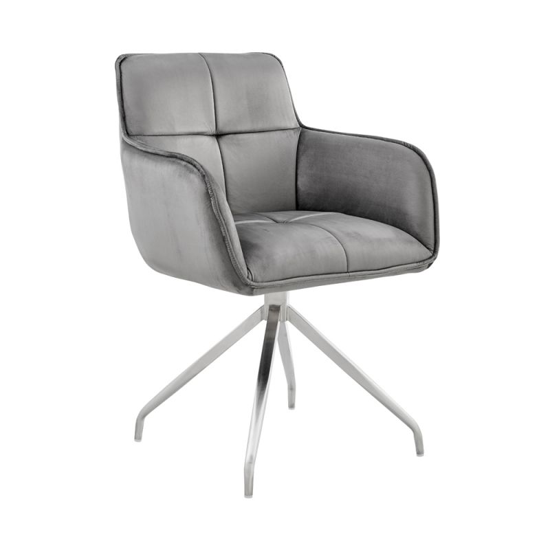 Armen Living - Noah Dining Room Accent Chair in Gray Velvet and Brushed Stainless Steel Finish - LCNHCHGRY