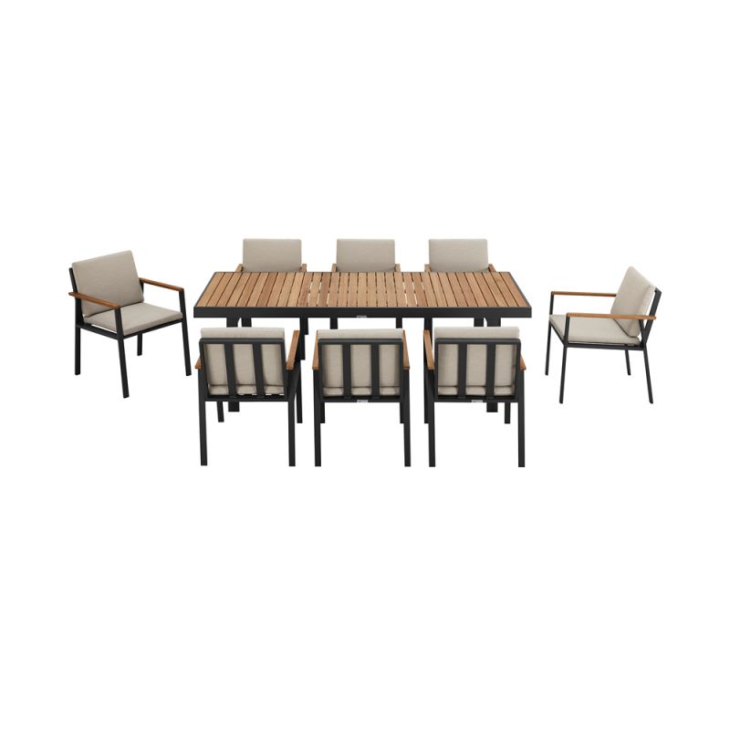 Armen Living - Nofi Outdoor Patio 9 Piece Dining Set in Charcoal Finish with Taupe Cushions - SETODNODIBE