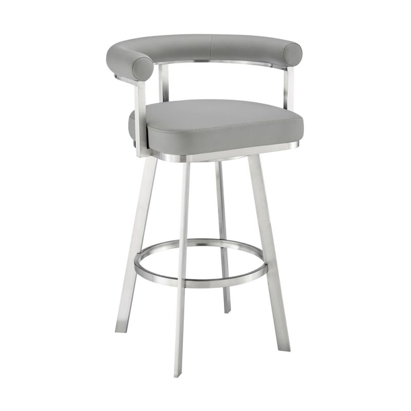 Armen Living - Nolagam Swivel Bar Stool in Brushed Stainless Steel with Light Grey Faux Leather - 840254335677