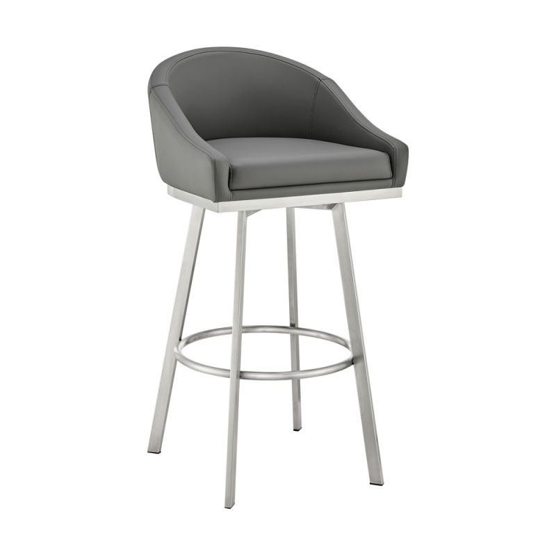 Armen Living - Noran Swivel Bar Stool in Brushed Stainless Steel with Grey Faux Leather - 840254335714