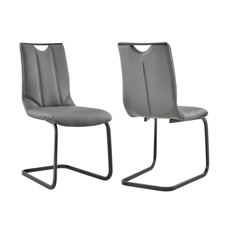 Armen Living - Pacific Dining Room Chair in Gray Faux Leather and Black Finish (Set of 2) - LCPCSIGRPU