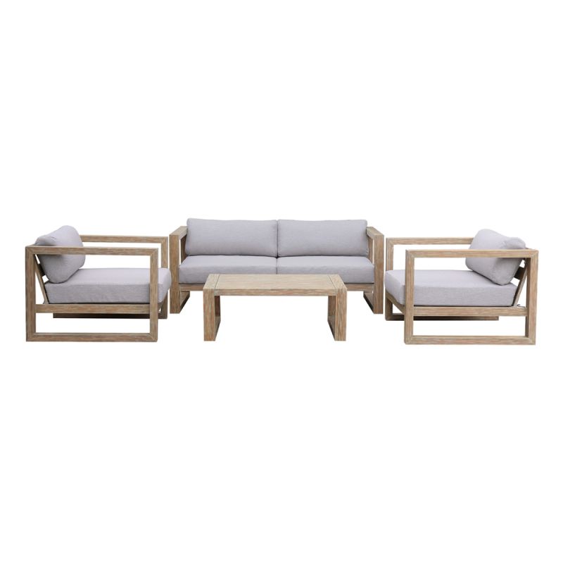 Armen Living - Paradise 4 Piece Outdoor Light Eucalyptus Wood Sofa Seating Set with Grey Cushions - SETODPR4LT