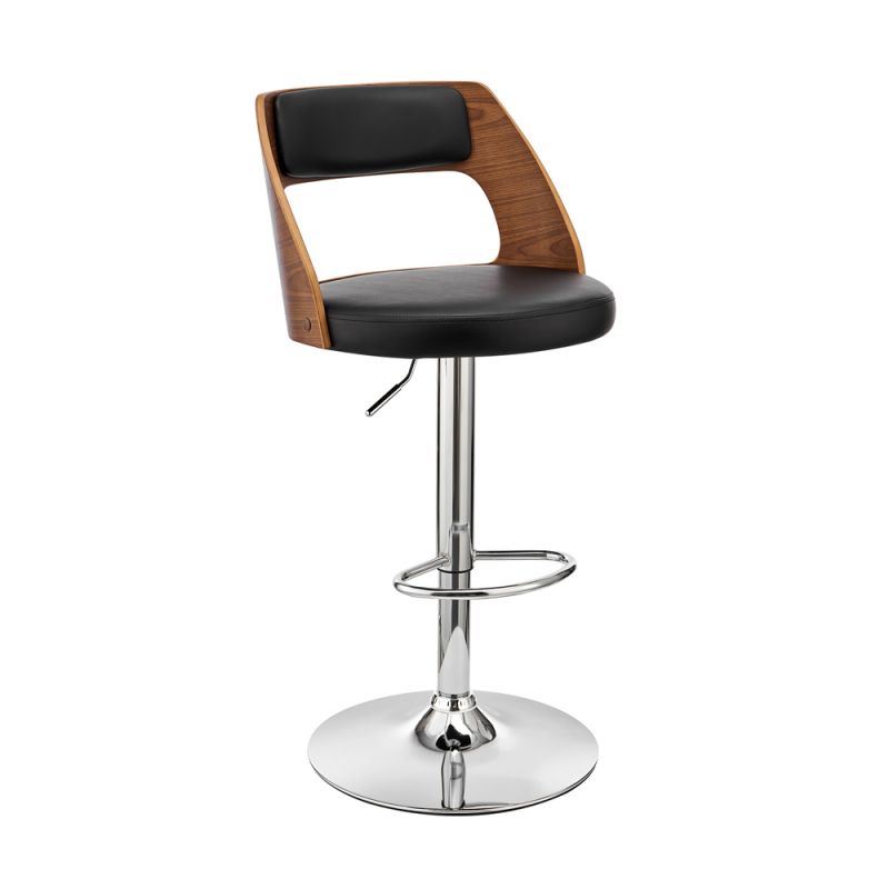 Armen Living - Paulo Adjustable Swivel Black Faux Leather and Walnut Wood Bar Stool with Chrome Base - LCPQBAWABL