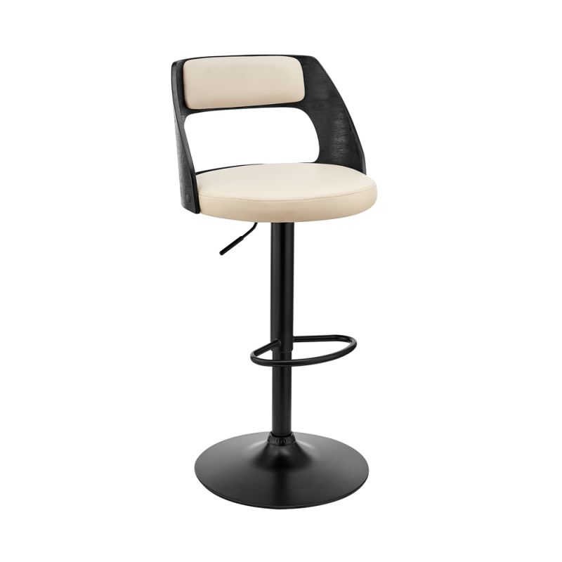 Armen Living - Paulo Adjustable Swivel Cream Faux Leather and Black Wood Bar Stool with Black Base - LCPQBABLCR