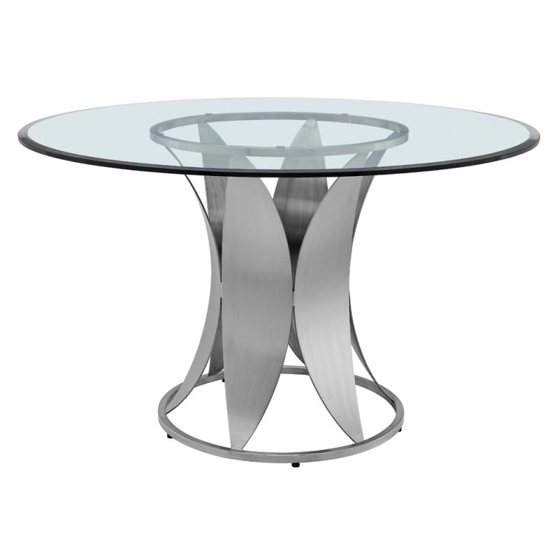 Armen Living - Petal Modern Glass and Stainless Steel Round Pedestal Dining Table - LCPTDIGLBS