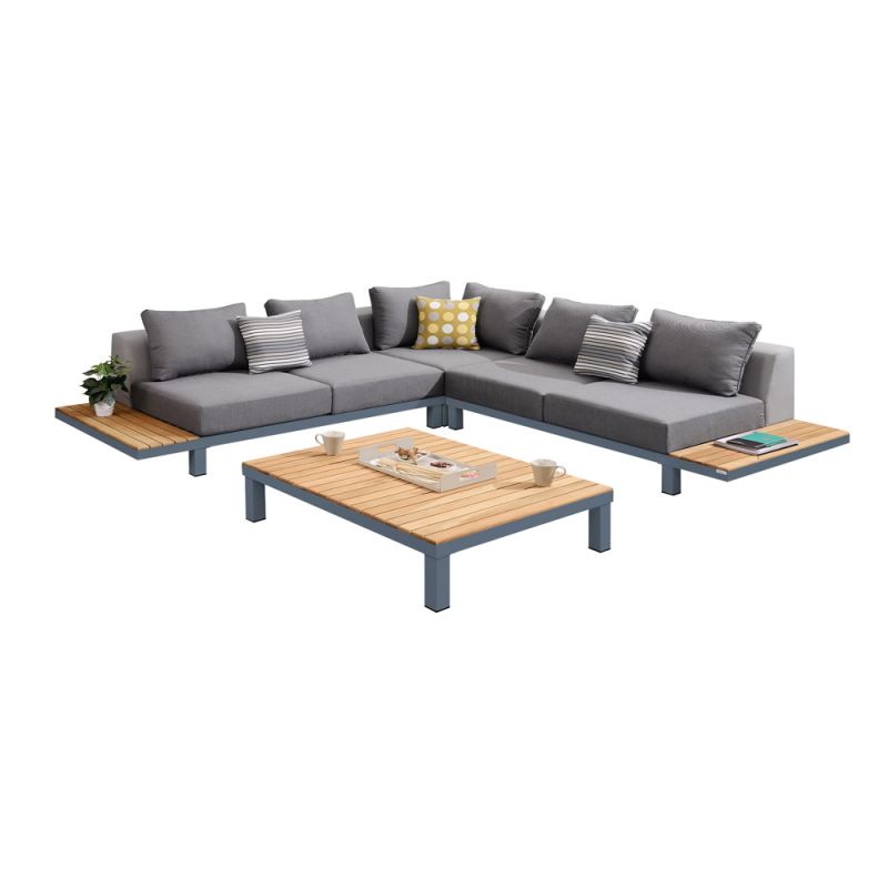 Armen Living - Polo 4 piece Outdoor Sectional Set with Dark Gray Cushions and Modern Accent Pillows - SETODPO4SE