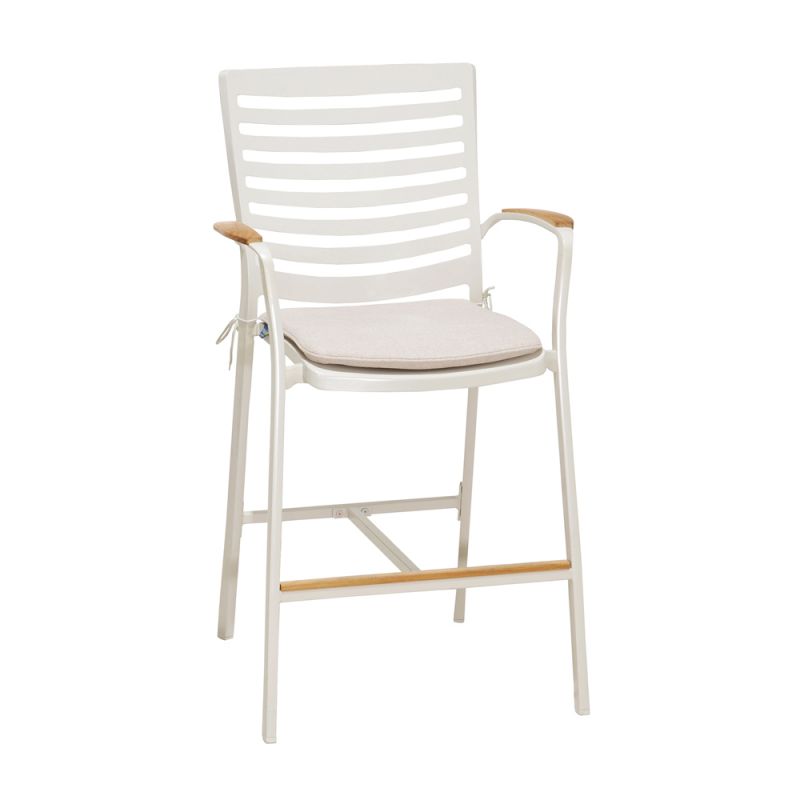 Armen Living - Portals Outdoor Patio Aluminum Barstool in Light Matte Sand with Natural Teak Wood Accent - LCPLBAWH