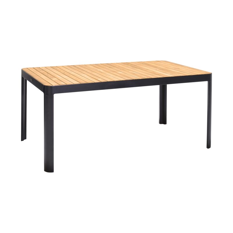 Armen Living - Portals Outdoor Rectangle Dining Table in Black Finish with Natural Teak Wood Top - LCPDDIBL
