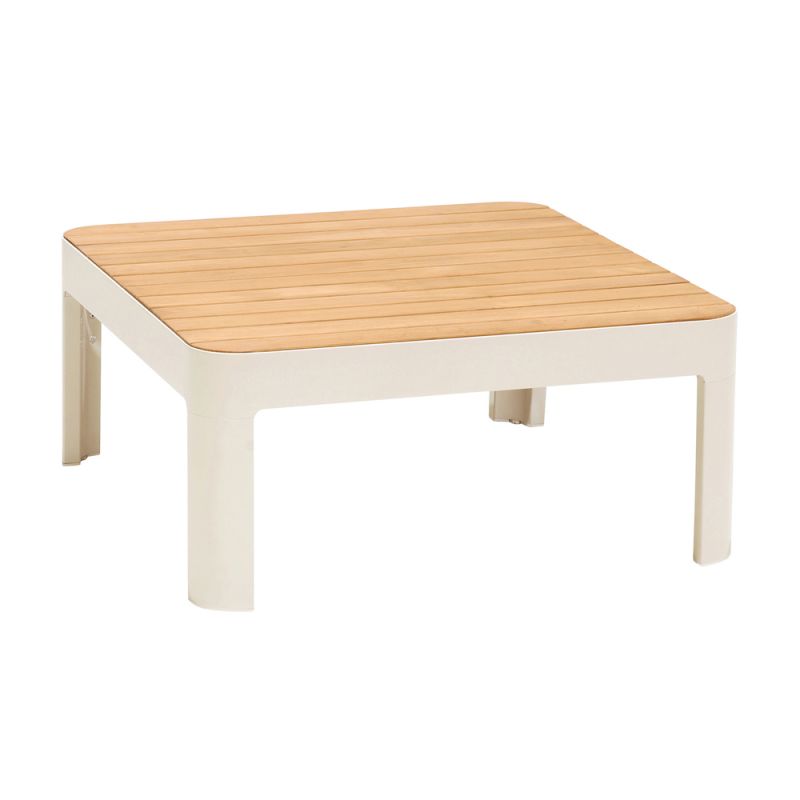 Armen Living - Portals Outdoor Square Coffee Table in Light Matte Sand Finish with Natural Teak Wood Top - LCPLCONAT