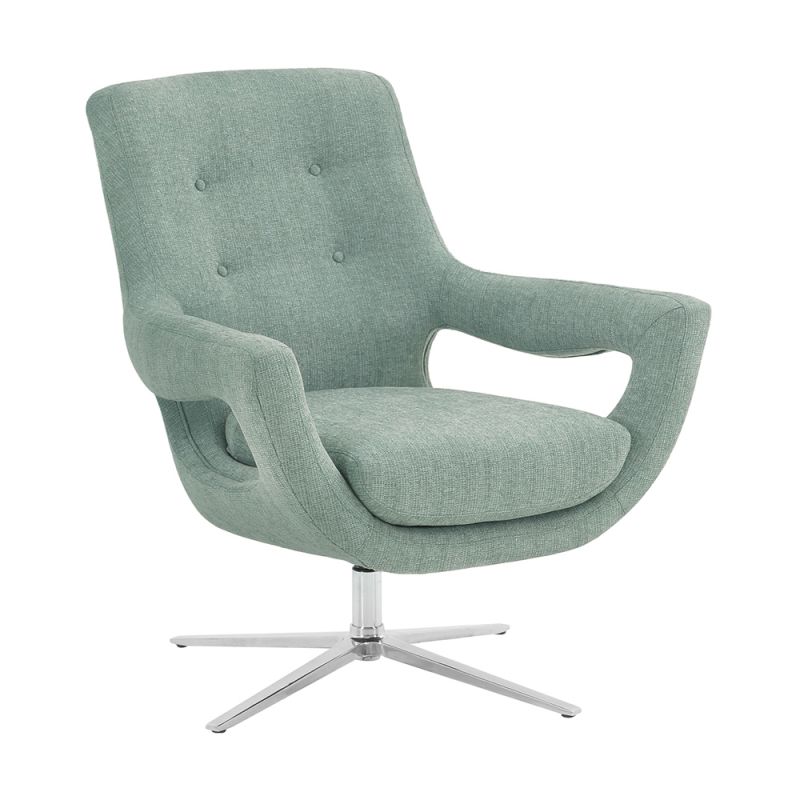 Armen Living - Quinn Contemporary Adjustable Swivel Accent Chair in Polished Steel Finish with Spa Blue Fabric - LCQUCHSB