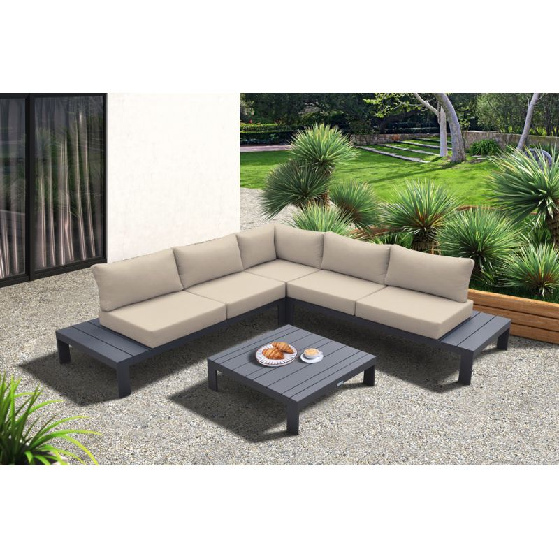 Armen Living - Razor Outdoor 4 piece Sectional set in Dark Grey Finish and Taupe Cushions - SETODRZTA